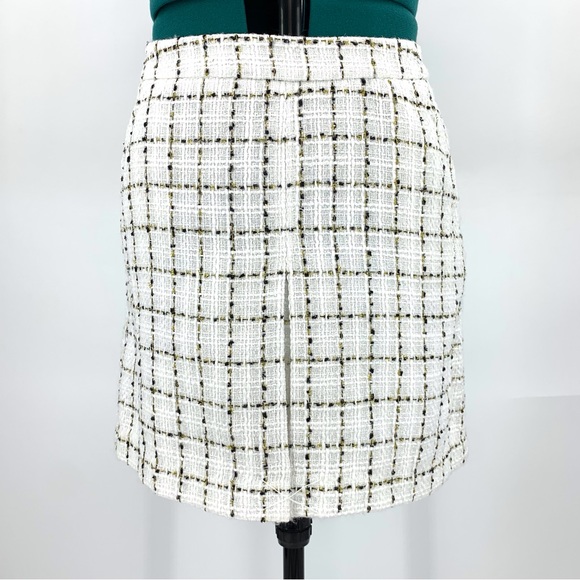 Tommy Hilfiger NWT Ivory Black Gold Plaid Tweed Mini Pencil Pocketed Skirt, 8 - Picture 3 of 16